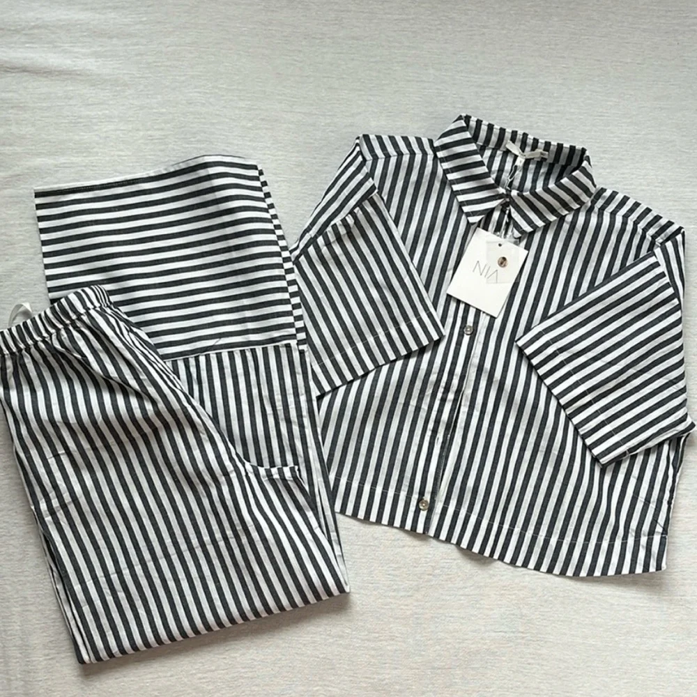 New NIA oasis cropped pants set, Angela cropped top, blue strip, coordinated set - Picture 4 of 10